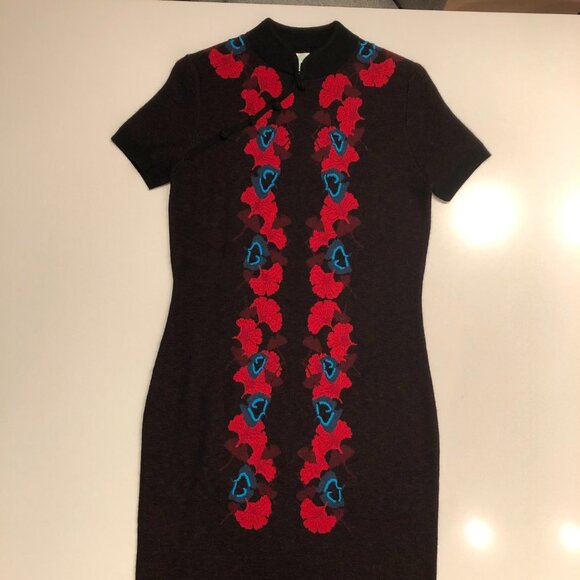 Shanghai Tang Gingko Cashmere + Wool Knit Dress in Black, Red, Blue Size EU M - Picture 5 of 14